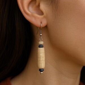 Dangle Earrings Carved beads pierced 2” long